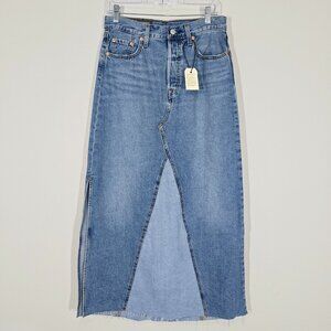 NWT Levi’s Denim Maxi Skirt Blue 28 Raw Hem 90s Y2K Boho